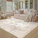 5x7 Washable Area Rug Beige Grey Abstract Non Slip Soft Low Pile Rug for Living Room Bedroom Dining Room Office Neutral Modern Indoor Throw Carpet for Home Decor