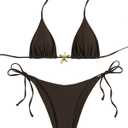 Women's Two Piece Bikini Set Star Decor Halter Triangle Swimsuit Tie Side Bathing Suit Beachwear (Khaki) S