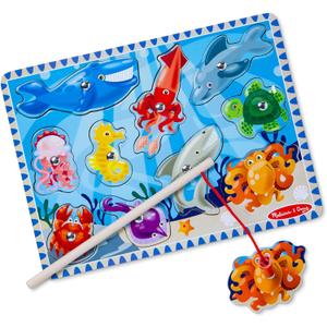 Melissa & Doug Magnetic Wooden Fishing Game and Puzzle with Wooden Ocean Animal Magnets