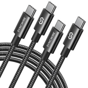 2 x SYNCWIRE USB C to USB C Cable(6ft, 2Pack), Durable Nylon USB C Charger Cable, 60W(3A) Type C Fast Charging for iPhone 15/15 Pro/15 Plus/15 Pro Max MacBook Pro Samsung Galaxy  Black
