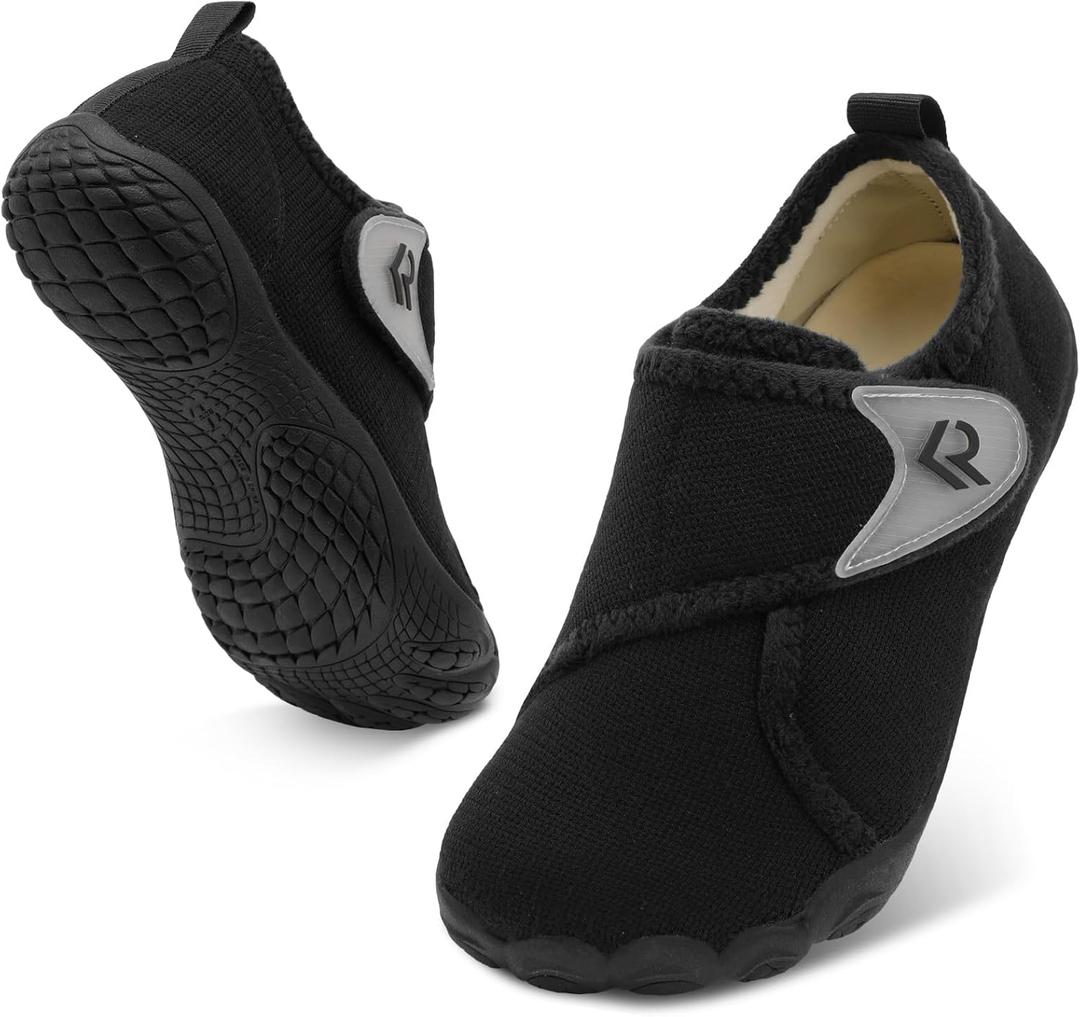 relxfeet Men's Slippers Wide Width Adjustable Orthopedic Diabetic House Shoes for Neuropathy Swollen Feet Relief Non-Slip Rubber Sole Indoor Outdoor  (All Black, Size 11 Wide)