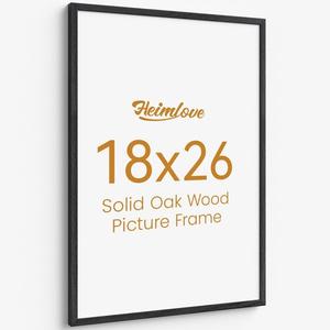 Heimlove 18x26 Picture Frame, High-End Natural Oak 18 x 26 Wooden Frame with Tempered Glass, 18x26 Wood Photo Frame for Wall or Tabletop, Wall Hook Included for Photo and Prints, Black