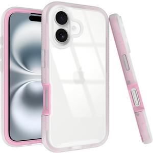 Puxicu Acrylic 2 in 1 for iPhone 16 CaseAnti-Yellowing, Military-Grade Protection, Drop Shockproof Slim Phone Cover for iPhone 16 6.1", Light Pink