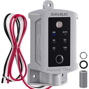 SURAIELEC 15 AMP Dusk to Dawn Timer Switch for Outdoor Electrical Boxes, 120V Photocell Power Control, for Waterproof Outlet Junction Box, Outside Lighting, Security System, Holiday Decorations