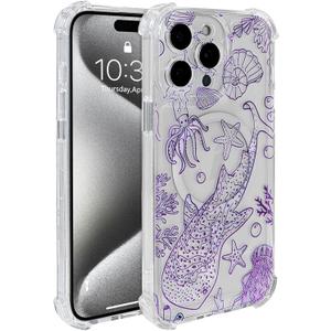 for iPhone 15 Pro Max Case Clear Magnetic, Compatible with MagSafe, Ocean Marine Animals Pattern, Slim Shockproof Camera Lens Protection Phone Case for Women Men 6.7" - Purple