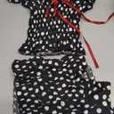 RUEWEY Women Polka Dot Pajamas Set Scoop Neck Cami Top Smocked Ruffle Shorts 2 Piece Lounge Set Sleepwear (Black, S)
