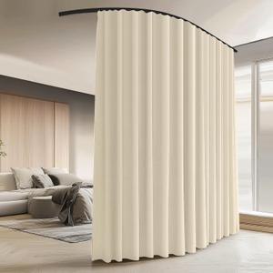 Room Divider Curtains with Ceiling Curtain Track Set Window Curtain for Bedroom,Living Room Total Blackout Thermal Insulated Privacy Ceiling Track Curtain W 12 H 9 FT Beige drape&Black track