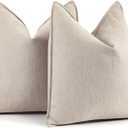 ZWJD Beige Pillow Covers 20x20 Set of 2 Chenille Throw Pillow Covers with Elegant Design Soft and Luxurious Decorative Throw Pillows for Couch, Bed, and Home Decor