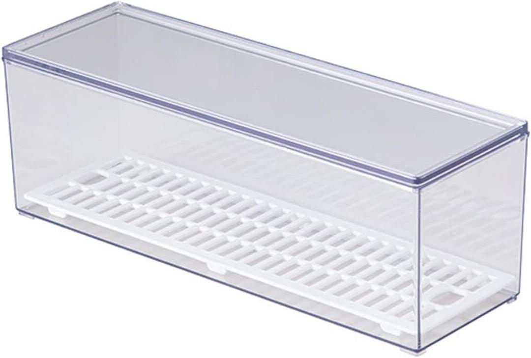 Large Transparent Flatware Tray Kitchen Drawer Organizer With Lid and Drainer - Plastic Kitchen Cutlery Tray and Utensil Storage Container with Cover - Dust-proof Dinnerware Holder