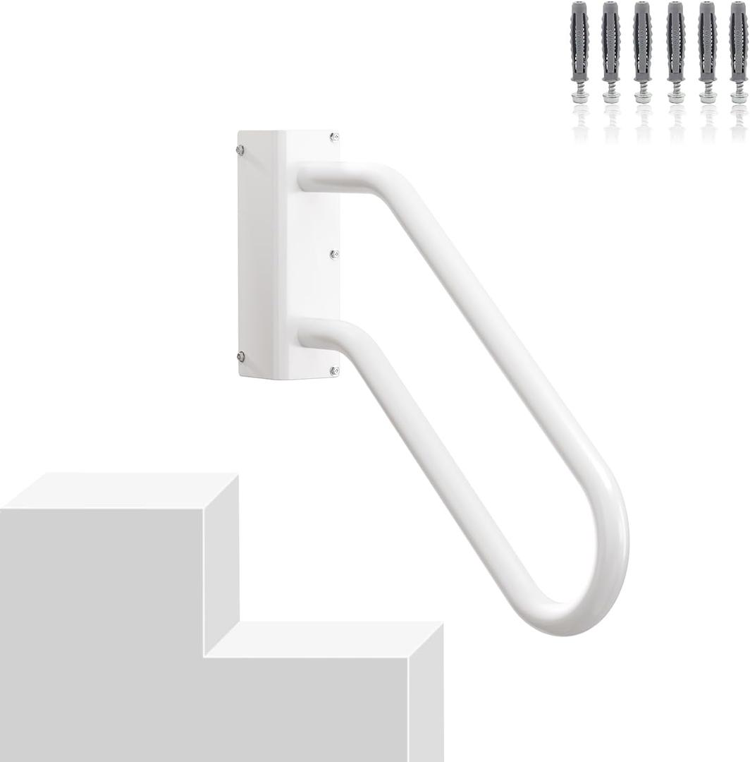 Hand Rails for Outdoor 1-2 Steps, Indoor Stairs, Bathroom, Wall Mount Non-Slip U-Shape Stair Hand Railing White Right 1 Pack