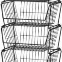 PUSDON 4-Tier Stackable Metal Storage Baskets, Anti-Rust Fruit Vegetable Rack, Dual Use Shelf for Kitchen, Home & Office, Black