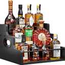 KLM Liquor Bottle Display Shelf, Coffee Syrup Rack Organizer, 3 Step Countertop Liquor Wine Rack, Mini bar,Liquor Cabinet, Home Retro Bar Shelf Stand for Liquor Whiskey, SpiritsBlack