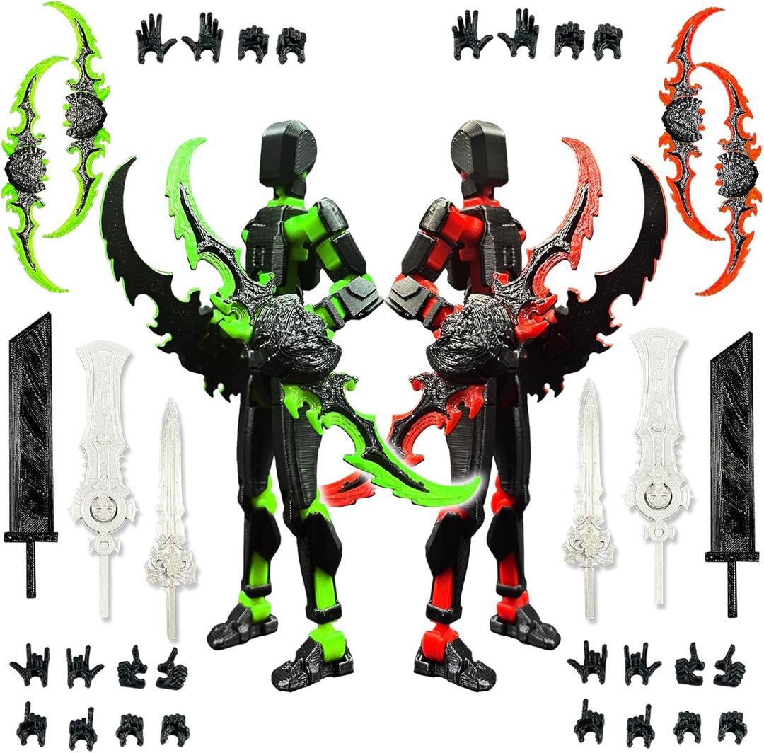 T13 New Action Figure Set (Assembly Completed), 3D Printed Multi-Jointed Movable Titan 13 Dummy Lucky 13 Mobile Robot, Nova 13 Action Figures Desktop Decorations for Game Lovers Toy (Black Red Green)