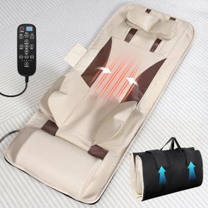 Full Body Massage Mat with Airbag Stretching, Back Heating, Neck & Shoulder Relief, Lumbar Traction, HIPS & IT Band Massage, 6 Modes 5 Intensities 2 Heat Levels, Foldable, Fit 5'1-6'2 (Brown + Beige)