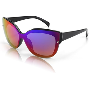 FEISEDY Cat Eye Sunglasses Polarized for Women Men，Rimless Mirrored Sunglasses, Oversized, Trendy Retro Sun Glasses B2796 Transparent Grey/Blue Mirror