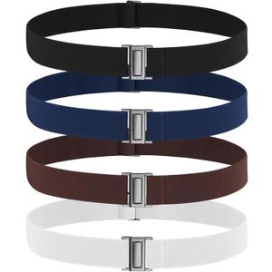No Show Elastic Belts for Women with Invisible Flat Buckle Stretch Web Strap Belt for Jeans Pants Dresses (Suit for US Size 0-16, 4pcs/Black+blue+coffee+white)