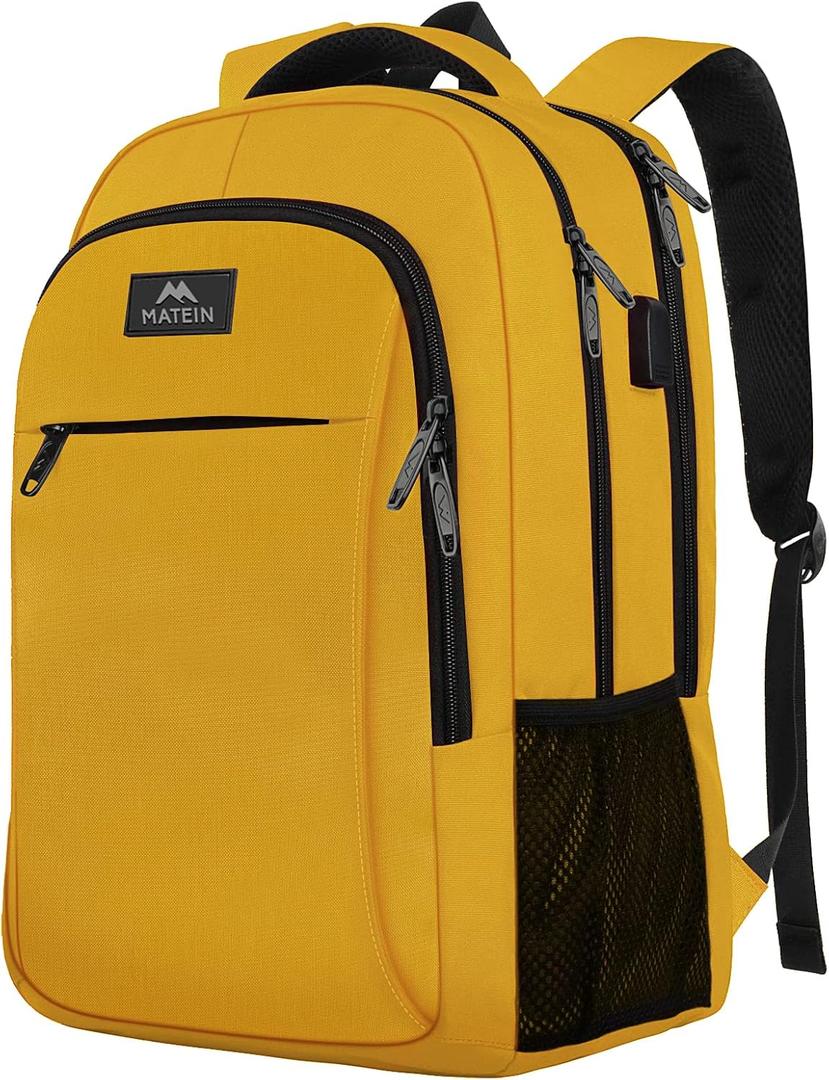 MATEIN Travel Laptop Backpack, Sturdy Anti Theft College School Backpack for Girls Boys with USB Charging Port, Water Resistant 15.6 Inch Computer Daypack Student BookBag Gift for Women and Men (Yellow)