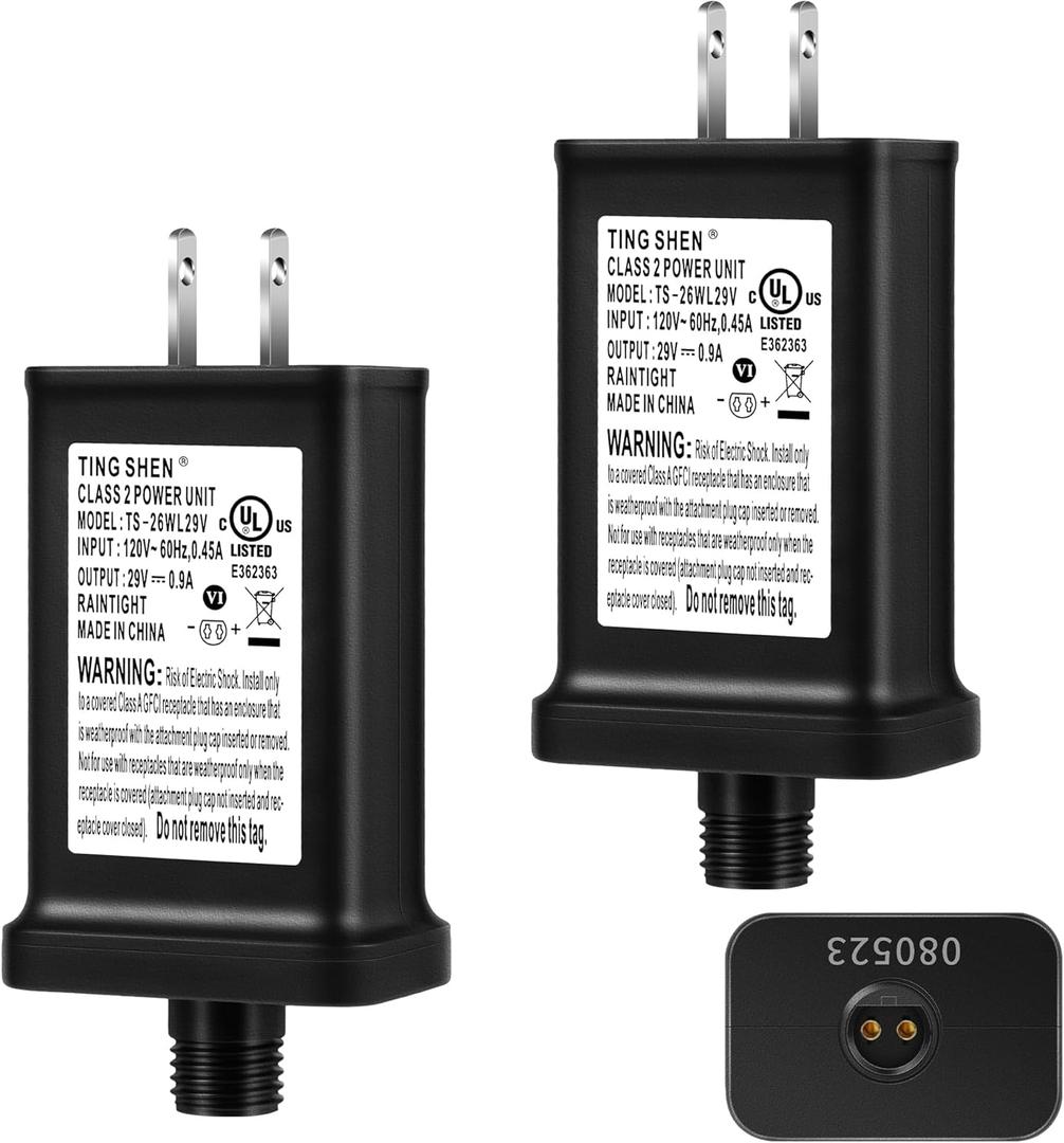 Enhon 2 Pack 29V Class 2 LED Power Supply, UL Certified Transformer Replacement, IP44 Waterproof Low Voltage US Plug Adapter for String Light Christmas Xmas Tree Light, Black (TS-26WL29V)