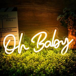 16.5x6.7 inch Oh Baby Neon Sign for Backdrop Wall Decor, Boy and Girl Baby Shower Decorations Led Light up Sign for Party Decor, Warm White