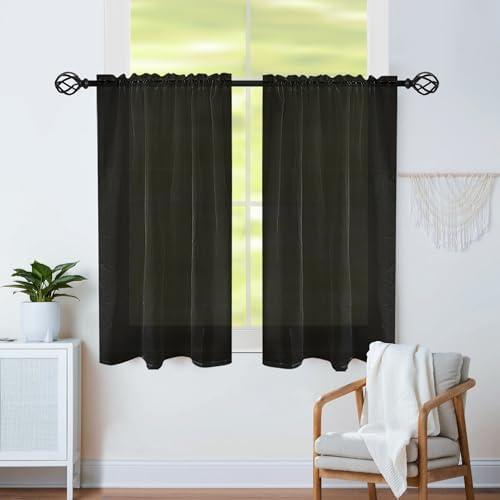 Karseteli Semi Voile Sheer Curtains 40 Inches Long 2 Panels Rod Pocket Window Treatment for Living Room Bedroom Dining Room(Black 26" W x 40" L)