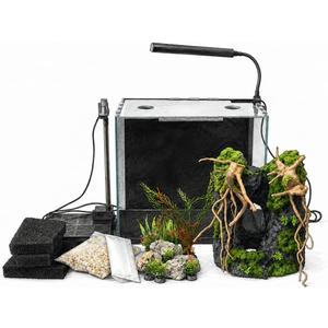 5.75 Gallon Rimless Glass Aquarium Kit with Moving Sand Waterfall Decor, LED Light & Silent Filter, Complete Desktop Fish Tank Starter Set with Jump-Proof Lid, Rocks & Sand