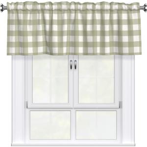 Sage Green Valances for Windows Green Buffalo Plaid Kitchen Curtain French Country Rustic Valance Curtain for Kitchen Living Room with Rod Pocket 54x18 Inch, 1 Panel