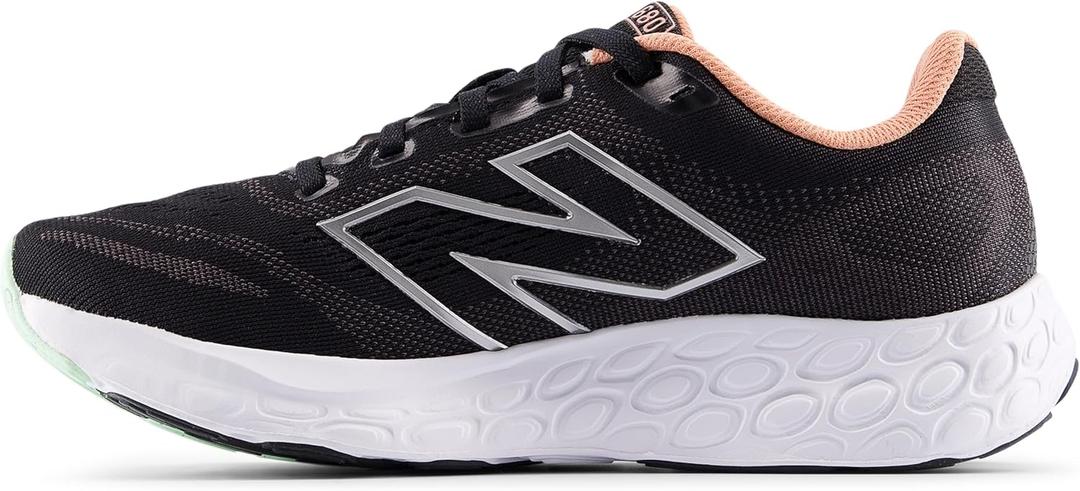 New Balance Women's Fresh Foam 680 V8 Running Shoe, Black/ Dark Silver Metallic/ Peach Nectar, Size: 8