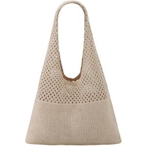 Ayieyill Crochet Tote Bag For Women, Crochet Mesh Beach Tote Bag Summer Vacation Aesthetic Boho Knit Bag for Women