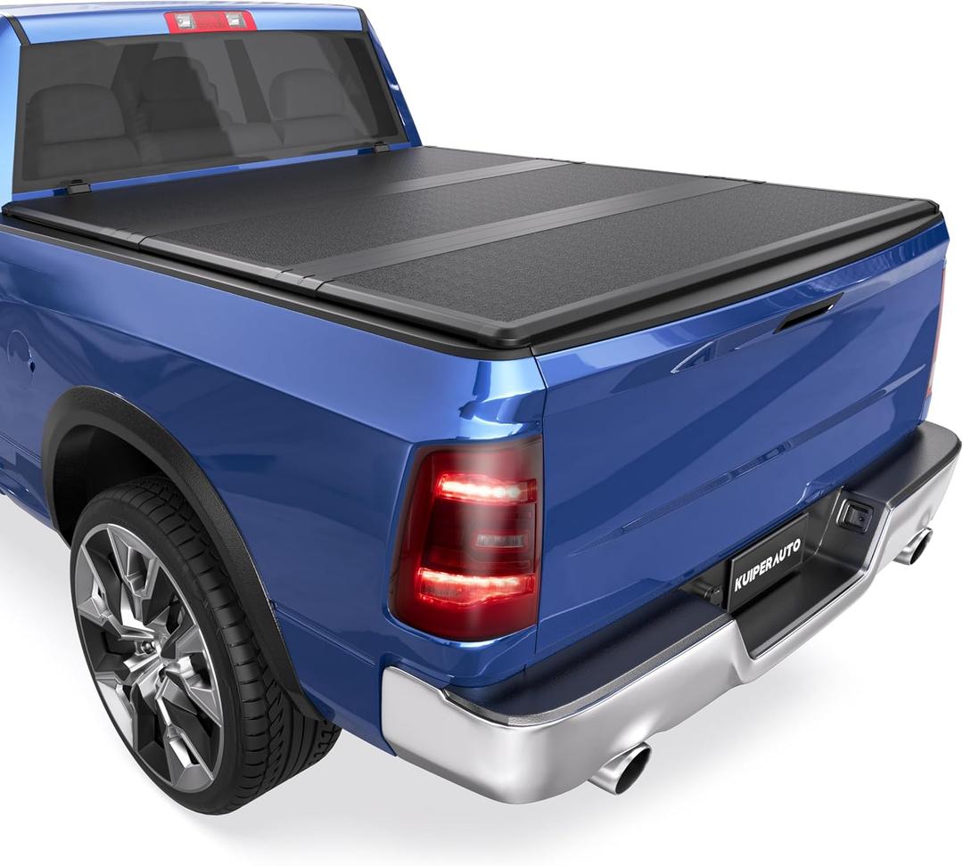 KUIPERAUTO Fiberglass Tri Hard Tonneau Cover Fleetside Compatible with 2002-2026 Dodge Ram 1500 Classic & New Body/Ram 2500 3500 (w/o Ram Box)-6.5 FT Bed On Top 76.3 inch Truck Bed Cover