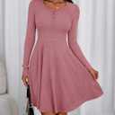 BTFBM Casual Fall Dresses for Women 2025 Long Sleeve Ribbed Button Down Empire Waist A Line Winter Wedding Guest Dress (Brown, XXL)
