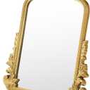 Vintage Vanity Makeup Desk Makeup Mirror Antique Gold Tabletop Mirror 11.8" x 9.6" Arch Table Mirror with Stand Vintage Room Decor for Living Room, Bedroom Dresser, Desktop