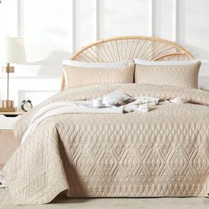 akkialla Full/Queen Size Quilt Bedding Set,Beige Lightweight Microfiber Soft Bedspread,Modern Style Geoetric Pattern Coverlet Set for All Seasons,3 Piece(1 Quilt,2 Pillow Shams)
