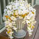 HyeFlora Hibiscus Fall Flowers Artificial Hanging Flowers Plants for Outdoors Autumn Decoration, 2pcs White Silk Hibiscus Vines Realistic UV Resistant Faux Flowers for Outside Planters Garden Indoor