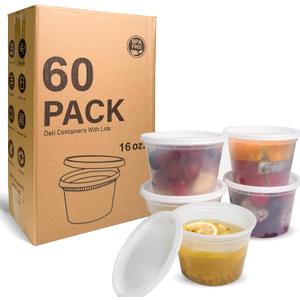 [60 sets] 16oz Plastic Soup Containers with LidsDeli Containers with LidsFood Storage Containers with airtight lidMeal Prep Containers/BPA Free/Freezer Safe/Dishwasher Safe/Microwave Safe/Stackable