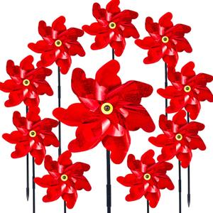 10PCS Red Pinwheels Outdoor Wind Spinners Garden Pinwheel Reflective Pin Wheel Windmills Sparkly Scare Birds Animal Away Spinner Christmas Yards Garden Decor