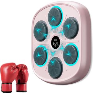 2025 New Model Smart Music Boxing Machine for Adults and Kids, Training Machine with LED Electronic Wall Mounted, Home Indoor Workout Equipment with Premium Boxing Gloves (Pink)