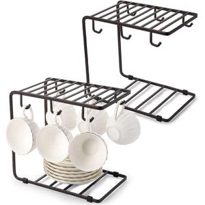 Hedume 2 Pack Metal Wire Tree Stand for Mug, Countertop or Pantry Vintage Metal Mug Rack Holder for Counter 6 Hooks Coffee Cup Display Hanger Rack Organizer