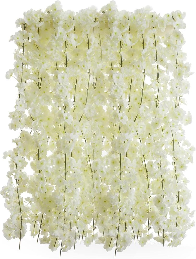 PARTY JOY 8pcs 23.6ft Artificial Cherry Blossom Flower Garland Hanging Vines for Home Decor Room Wedding Party Kawaii Decor