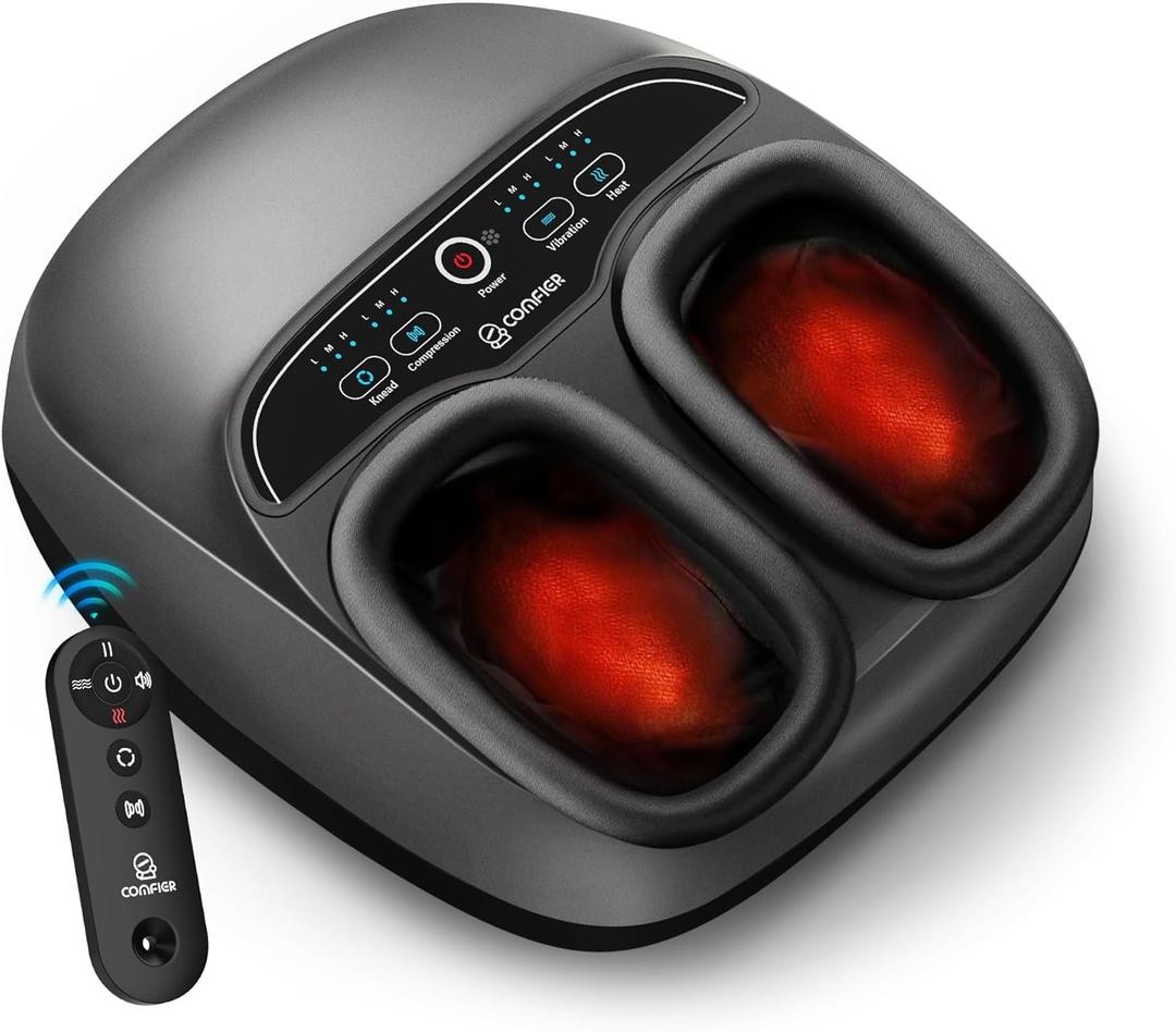 COMFIER Shiatsu Foot Massager with Heat, Electric Feet Massager Machine for Plantar Fasciitis Neuropathy,Gifts for Women,Men,Remote Control,Pause Function,Foot Warmer (Gray)
