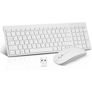 Wireless Keyboard and Mouse Combo, Compact Quiet Wireless Keyboard and Mouse Set 2.4G Ultra-Thin Sleek Design for Windows, Computer, Desktop, PC, Notebook, Laptop-White