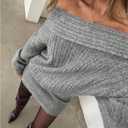 Milumia Women's Off The Shoulder Mini Sweater Dress Foldover Long Sleeve Y2k Knit Dresses (Gray, L)