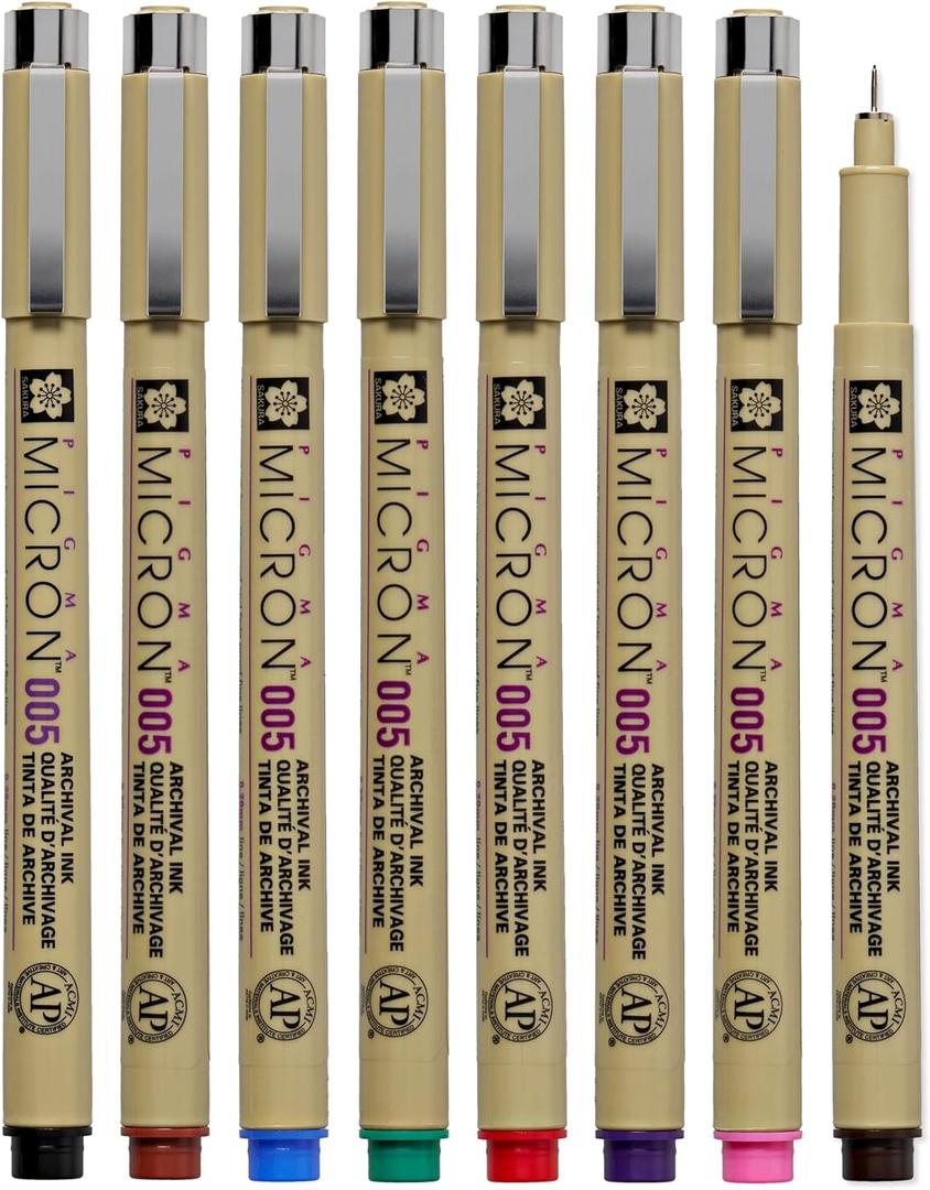Sakura Pigma Micron 005 8 Color Set Water Based Pigment for Illustration - Holiday Gifts for Artists, Crafters & DIY Gifts Projects