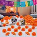 100PCS Marigold Flower Heads with Stems Artificial Cempasuchil Flowers for Da de Los Muertos Altar, Day of The Dead Decorations, Halloween, Mexican Party, DIY Garland & Wreath DcorOrange