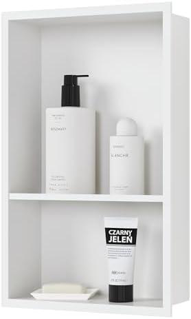 Qeke Stainless Steel Shower Niche 18" X 12", No Tile Needed Wall Niche Double Shelves, Recessed Shower Shelf for Bathroom Storage, Matte White
