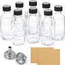 9Pack, 2 oz Small Clear Glass Bottles w/Lid & 3 Funnels - 60ml Boston Shot Bottles for Health, Immunity, Potion, Wellness, Sample, Ginger, Juice - Mini Personal Care & Beauty Travel Bottle