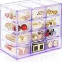 Desk Storage Organizer with 12 Mini Drawers, Clear Desktop Craft Drawer Cabinet, Stackable Storage Box Caddy for Makeup Jewelry Office Craft Supplies (Purple)