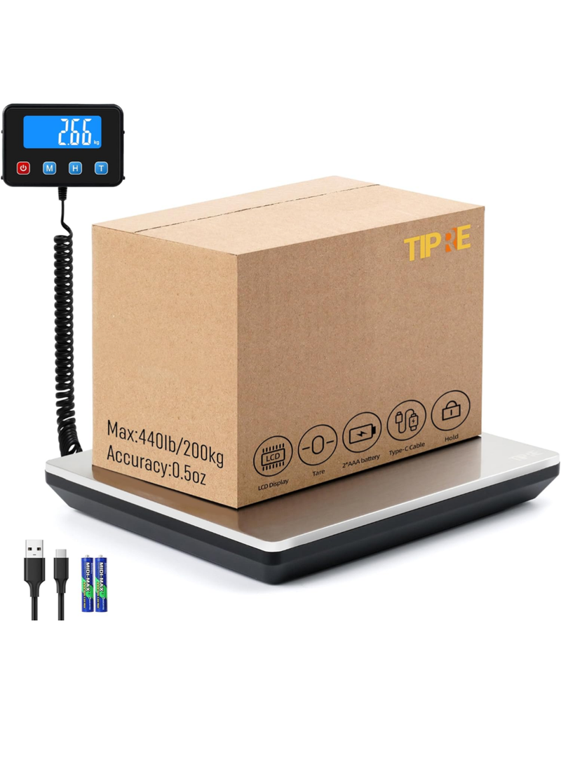 Digital Shipping Postal Scale 0.5 oz High Accuracy! 440lb Commercial Weight Scale for Package, Small Business, Mail, Warehouse, Home, Dual Powering Source & Cable Provided