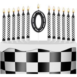 2 x 13pcs Racing Cars Themed Birthday Candles, Black and White Checkered Race Car Candles Birthday Cake Numeral Candle Cake Topper for Party Decoration Baby Shower Party Supplies (Number 0)