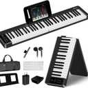 Rhymo Folding Piano Keyboard, 61 Keys Sensitive Electric Piano, Weighted Portable Electric Keyboards with Bluetooth MIDI, Digital Foldable Keyboard for Beginner