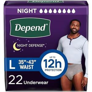 Depend Night Defense Adult Diapers, Incontinence Underwear for Men, Disposable, Overnight, XXL, Grey, 22 Count, Packaging May Vary